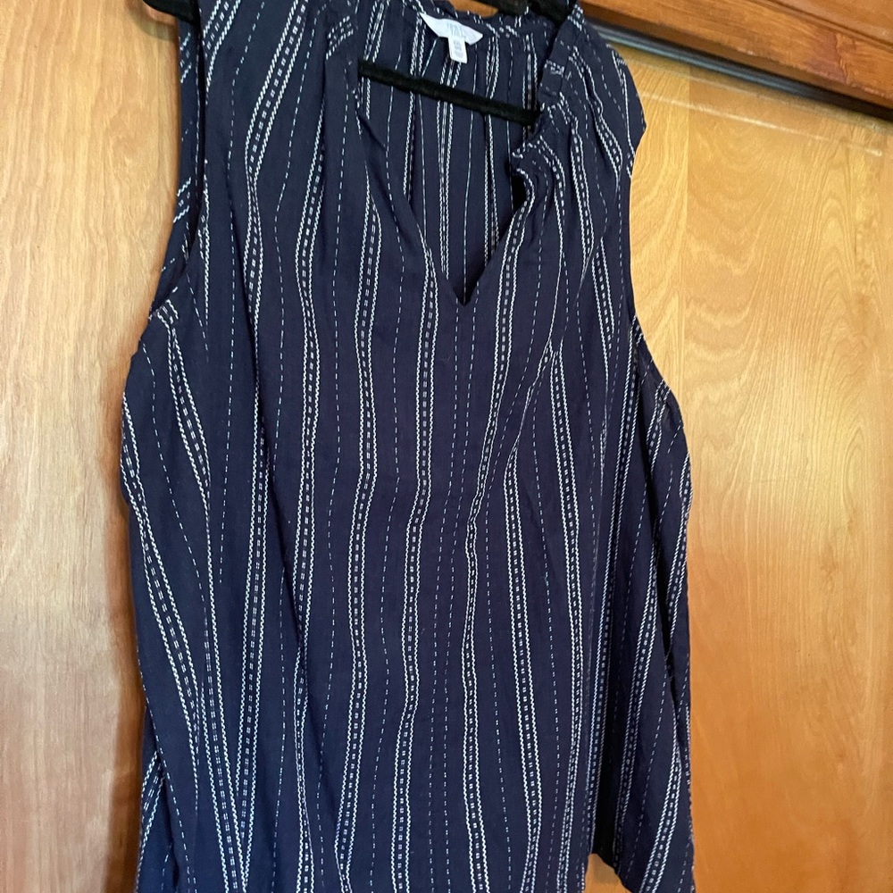 Time and Tru Blue Sleeveless Blouse with White Stripes